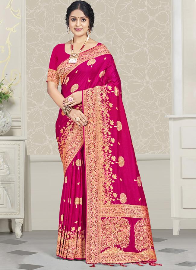 Silk Hot Pink Festival Wear Zari Work Saree